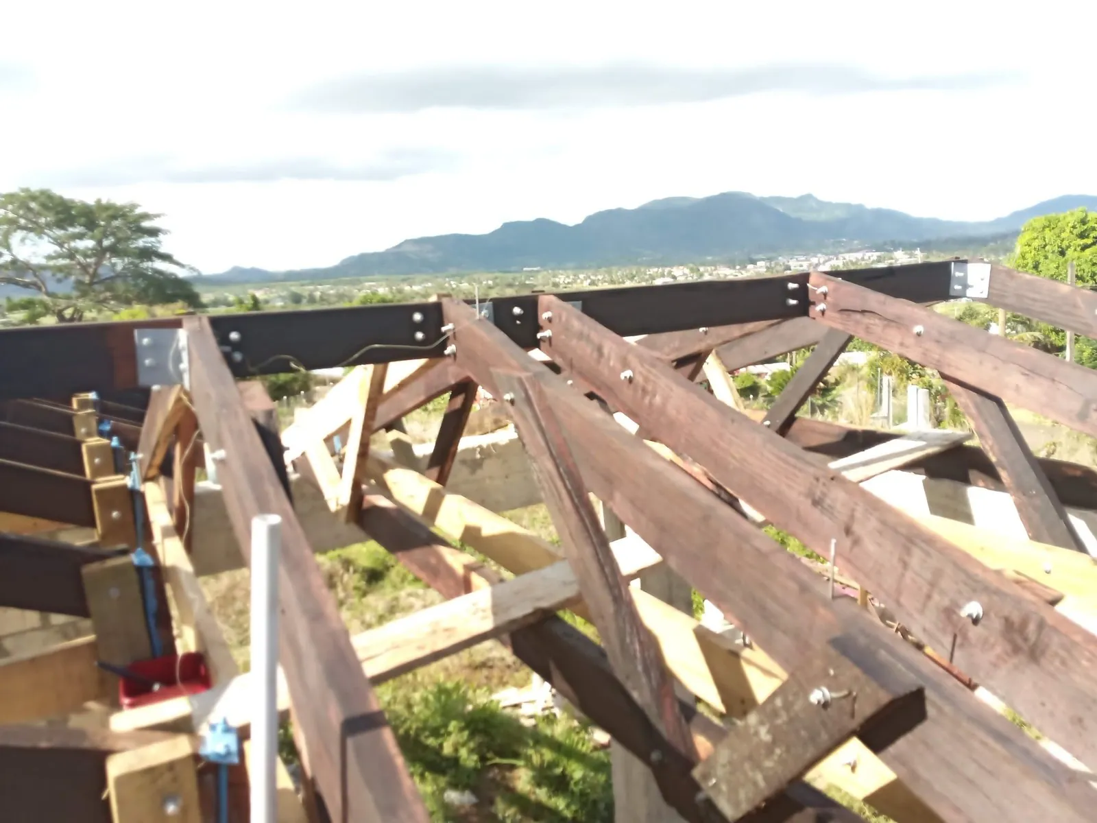 Engineered timber roof trusses with mountain views